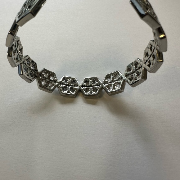 Tory Burch Silver Hexagon Logo Cuff Bracelet - Picture 3 of 4